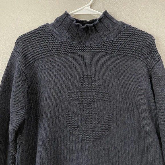 Lauren Ralph Lauren Navy Cable Knit Mock Neck Anchor Sweater Medium Silk Blend - Picture 2 of 5